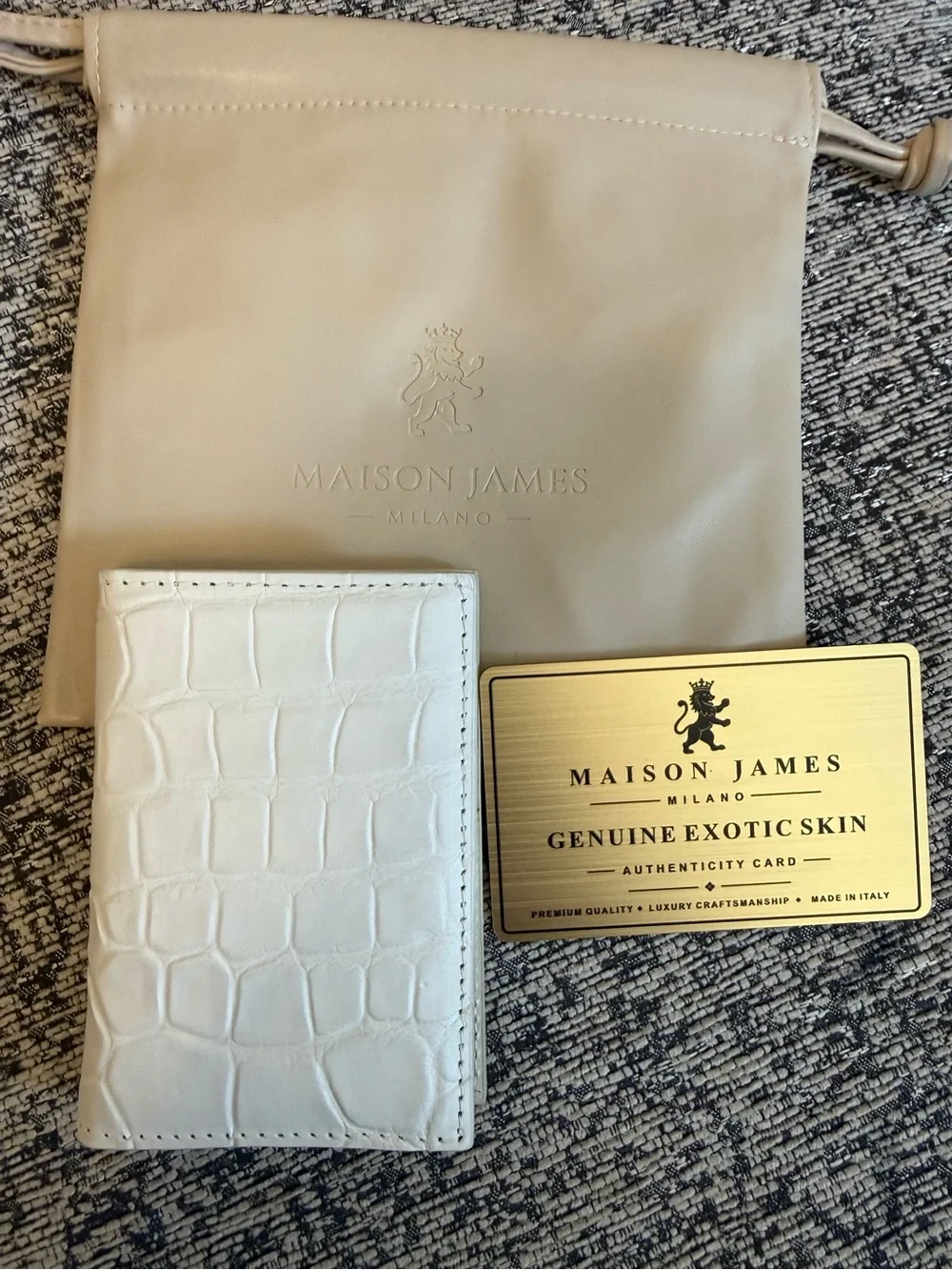 Maison james White Croc-Embossed Leather Card Wallet